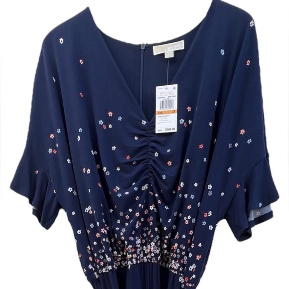 MICHAEL KORS Belted Floral Bell Sleeve V Neck Wide Leg Evening Jumpsuit Size 3X - Picture 2 of 9